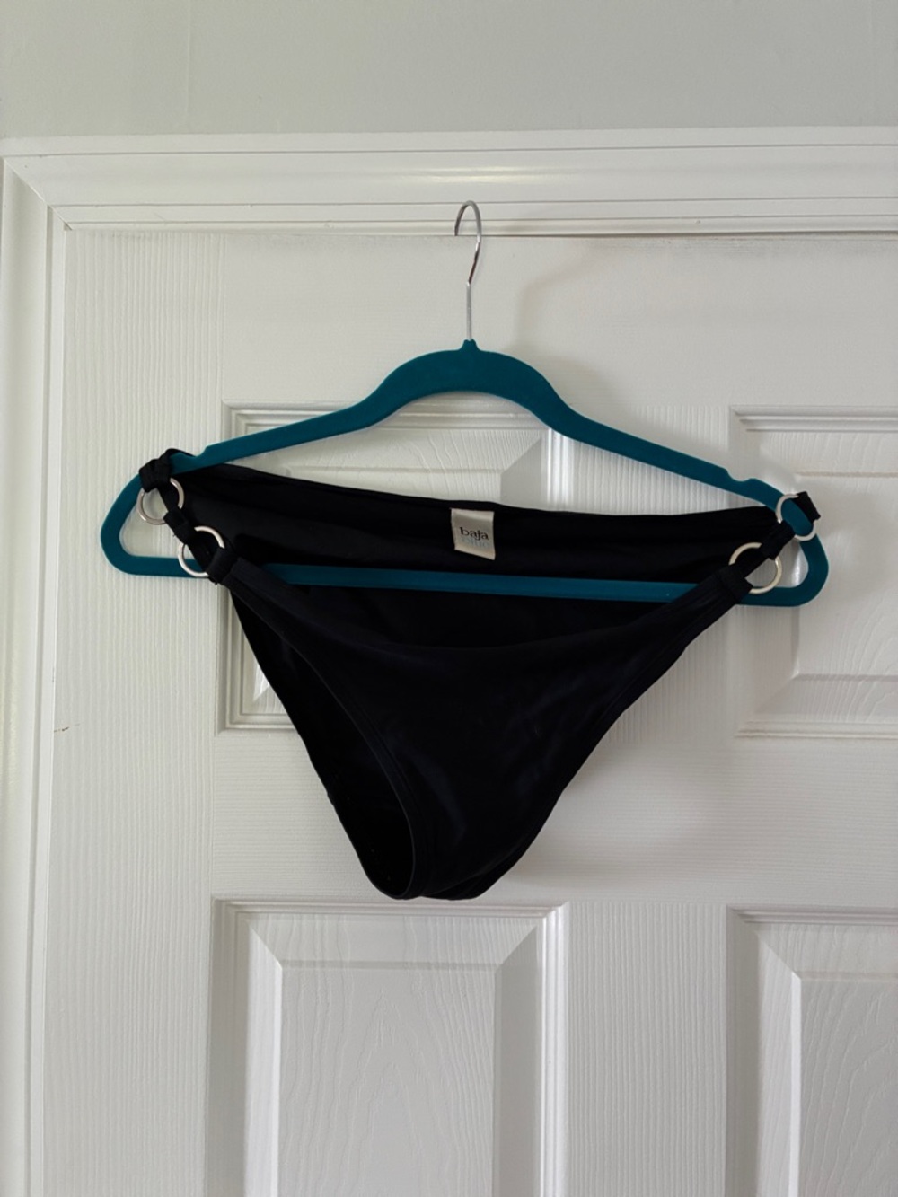 Classic Black Bikini Bottom with Silver Ring Accents